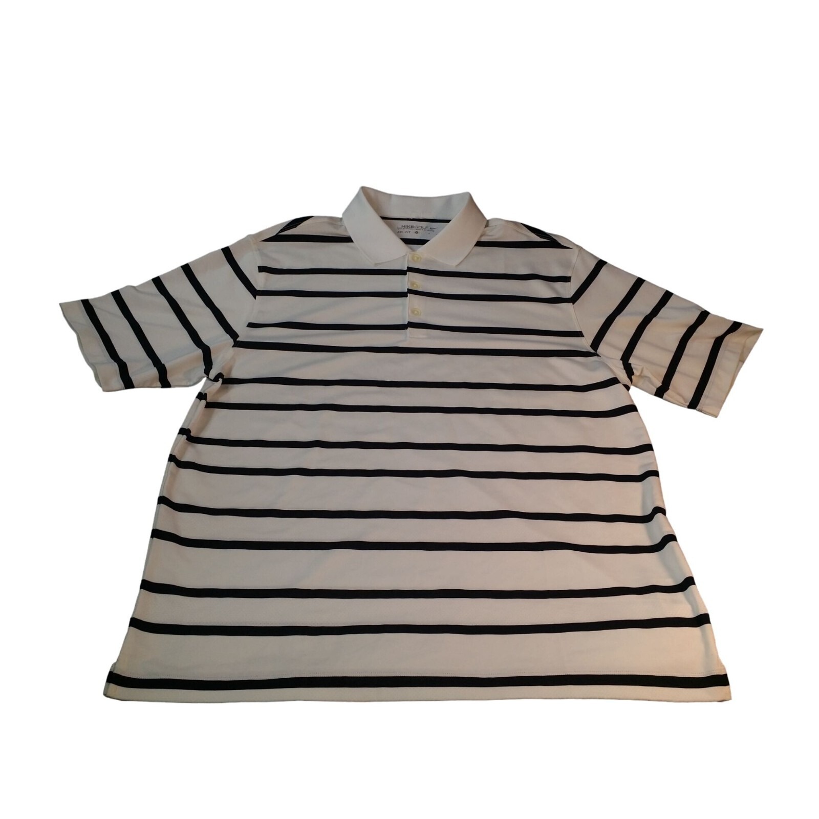 Nike Golf Polo Mens Large Dri Fit Black White Striped Short Sleeve Athletic Wear